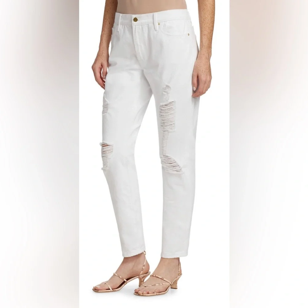 Frame Le Garcon Mid-Rise Distressed White Boyfriend Jeans Size 29 (US-8) NWT - Picture 3 of 15